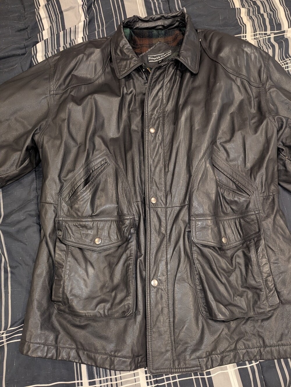 Vintage 90s Preswick & Moore Black Leather Car Coat / Field Jacket XL